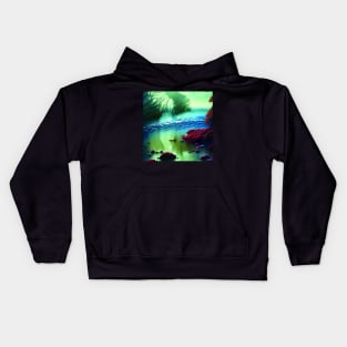 Magical Landscape Painting featuring Sea and Purple Plants, Scenery Nature Kids Hoodie